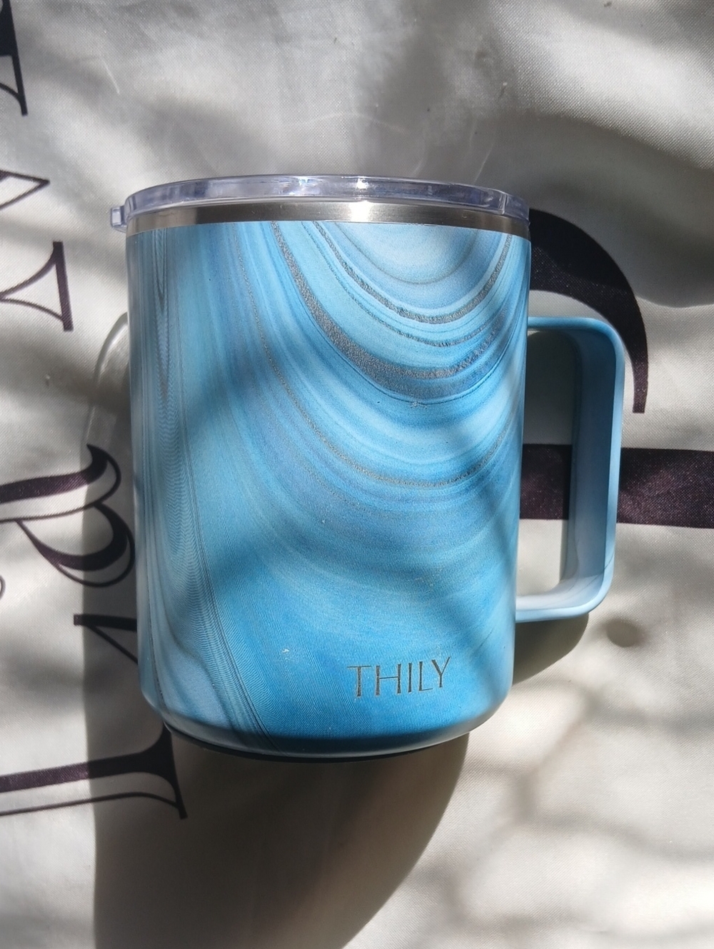 NWB Blue Marble Travel Mug with Handle